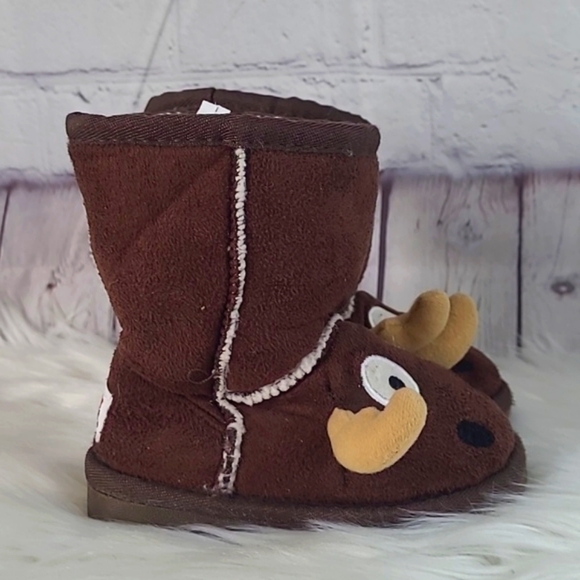 Lazy One Brown Moose Deer Buck Winter Shearling Sherpa Kids Boots Size XS 6-7 - Picture 5 of 13